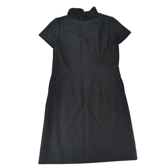 J.Crew Y2K Black Shift Dress Sz 6 100% Wool Ruffle Short Sleeve Midi Knee Length - Picture 2 of 8